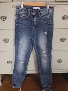 Flying Monkey Ripped Mid-Rise Jeans - Blue Wash